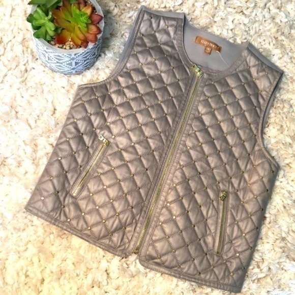 ELLEN TRACY Gold Studded Zip Close Vest - XS - Picture 2 of 8